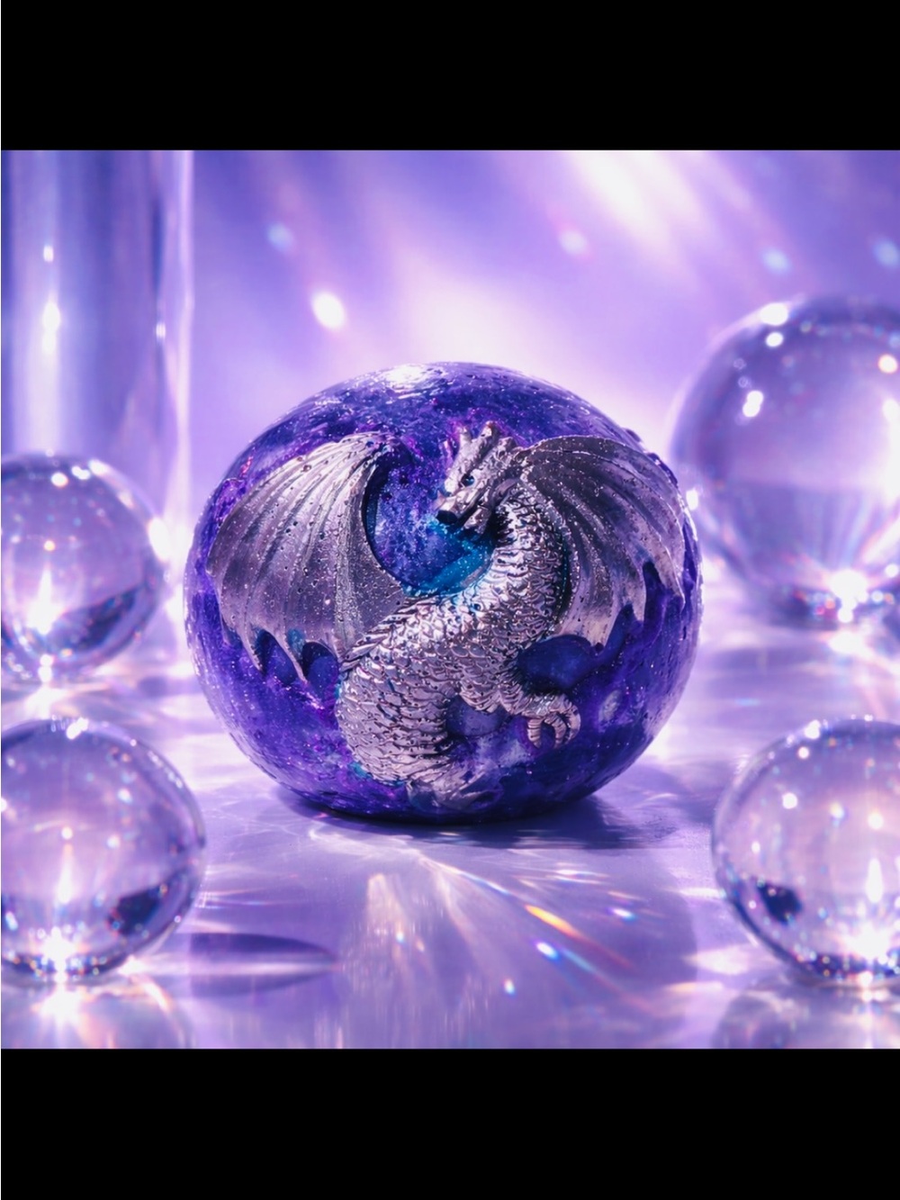 Handcrafted Purple Dragon Resin Sphere Decorative Art